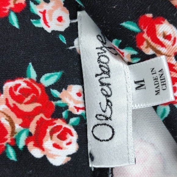 Olsenboye Black Pink Rose Floral Polyester Flat Front Zip Back Mini Circle Skirt - Picture 4 of 10